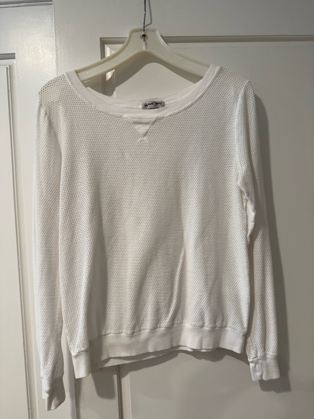 Michael Stars White Crewneck Mesh Knit Sweater